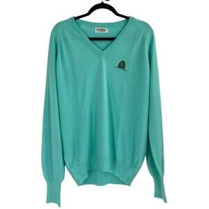 Vintage Rancho Lacosta Aqua Orlon Acrylic V Neck Jumper Sweater Size Men’s Large